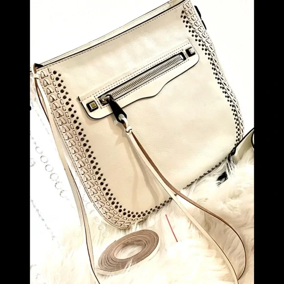 EUC White Rebecca Minkoff Studded Braided Leather Crossbody Bag - Picture 7 of 16